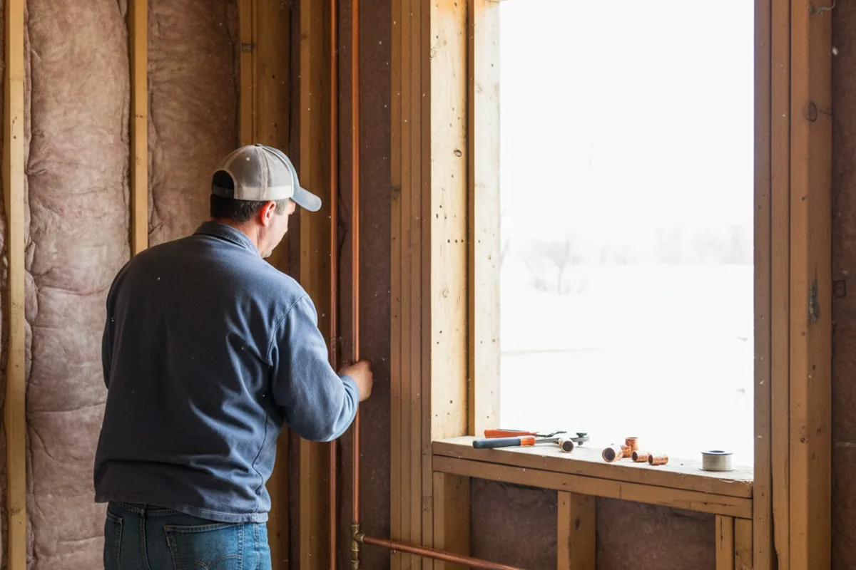 Licensed plumber running new copper supply lines in a Mc Lean home